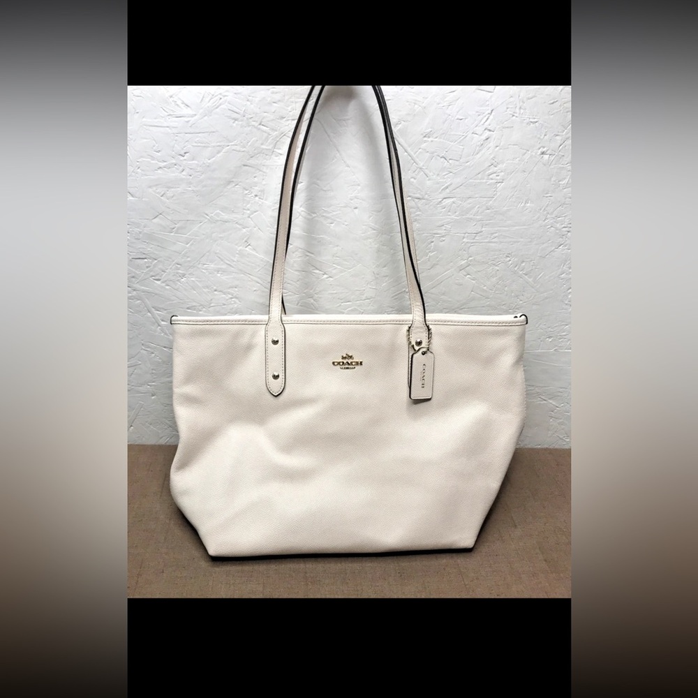 Coach City Zip Tote Shoulder Bag Large Chalk White Ivory Leather F58846 - Picture 16 of 16
